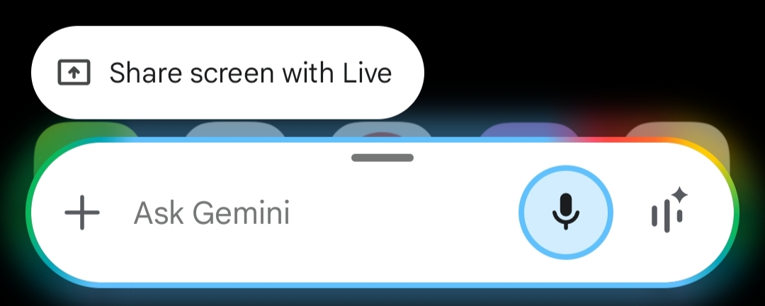 Gemini overlay new UI screenshot showing pill shape and four-color glow design